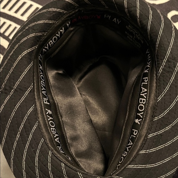 Black PLAYBOY Pinstripe Fedora Satin Lined sz.Small - Picture 8 of 10